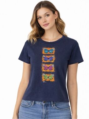 Vintage 90s Butterfly Graphic Baby Tee Y2K Pride Harlequin Small